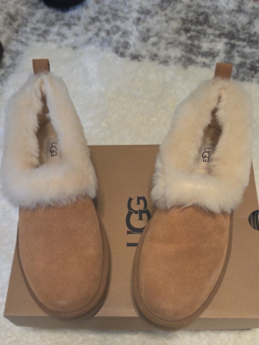 UGG Chestnut Suede Shearling-Lined Slip-Ons